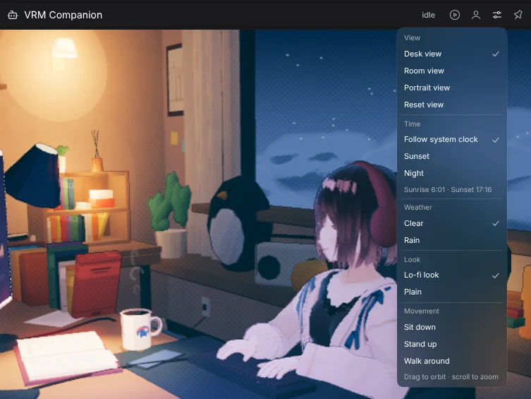 Scene 菜单:视角、时间、天气、画面风格和动作