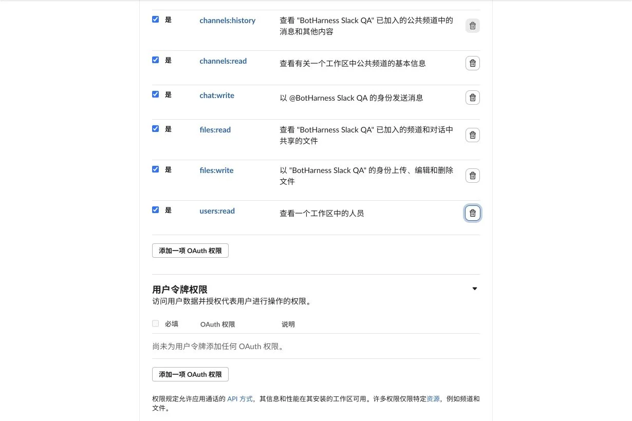其余 Bot 权限，包括文件与用户信息读取；未申请 Human 用户权限