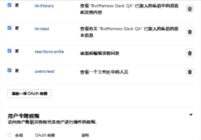 真实私聊权限与 users:read；User Token 权限仍为空
